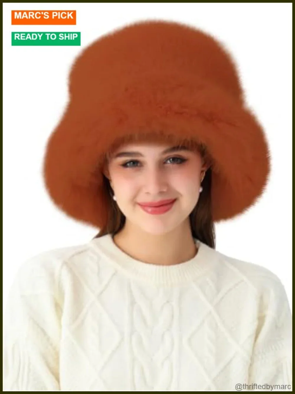 Faux Fur Bucket Hat Fluffy Winter Warm Wide Brim Fisherman Cap